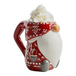 RARE Pottery Barn Christmas Festive Red Sweater GNOME Shaped Mug  13oz